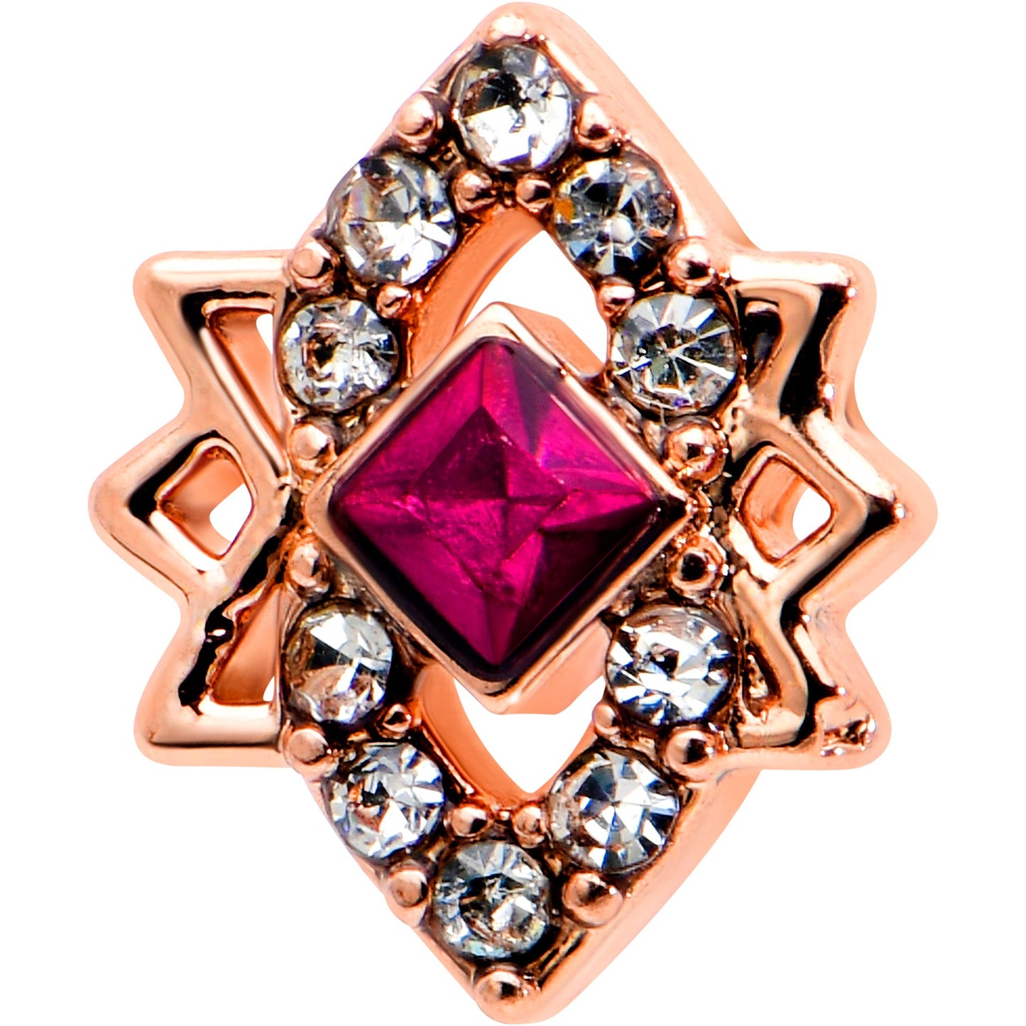 16G 1/4 Red Gem Rose Gold Tone Octogram Star Labret Monroe Tragus