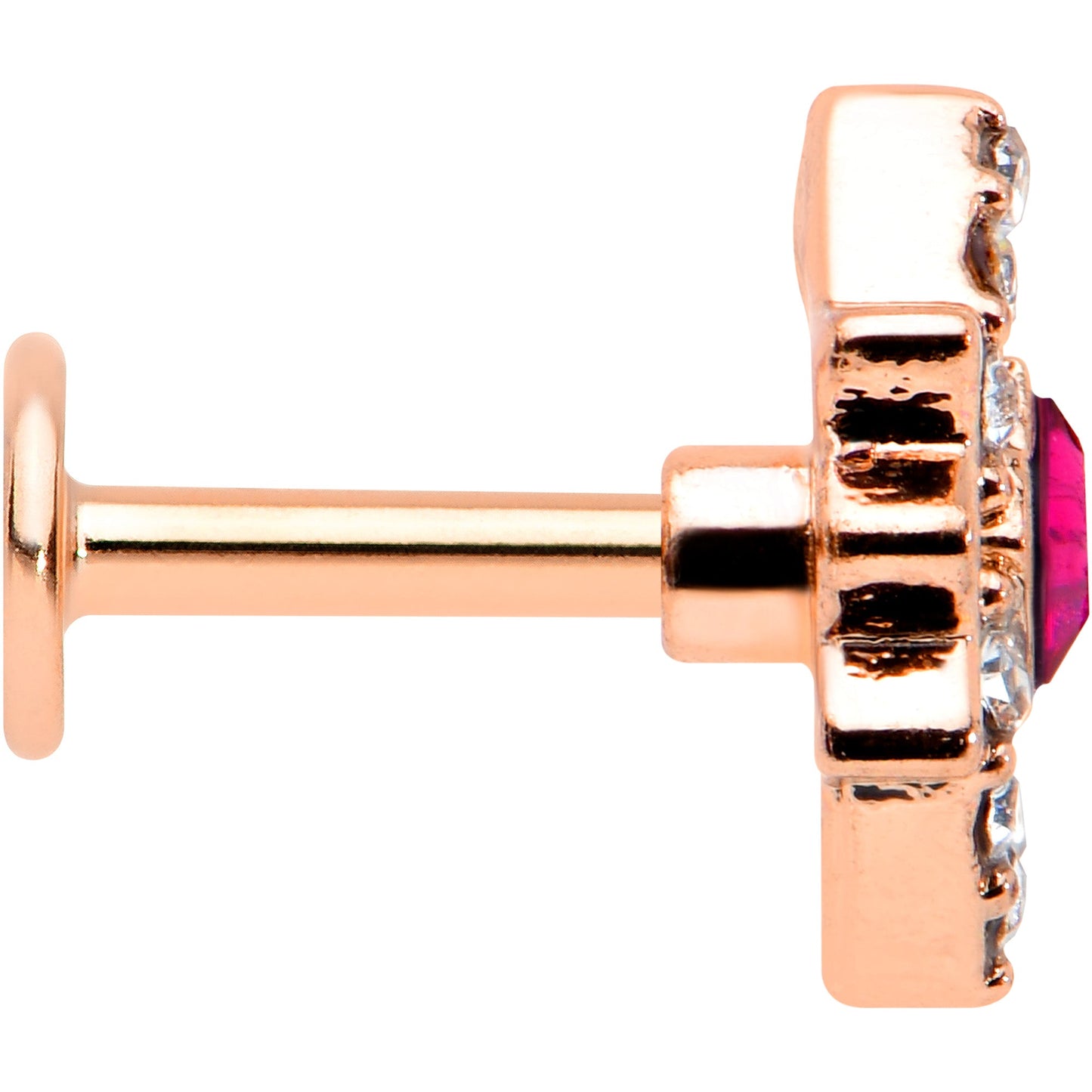 16G 1/4 Red Gem Rose Gold Tone Octogram Star Labret Monroe Tragus