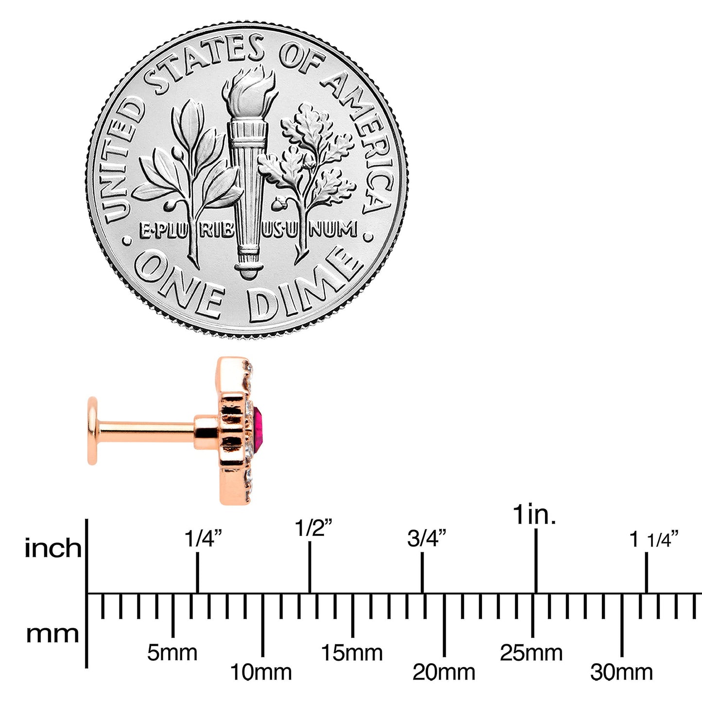 16G 1/4 Red Gem Rose Gold Tone Octogram Star Labret Monroe Tragus