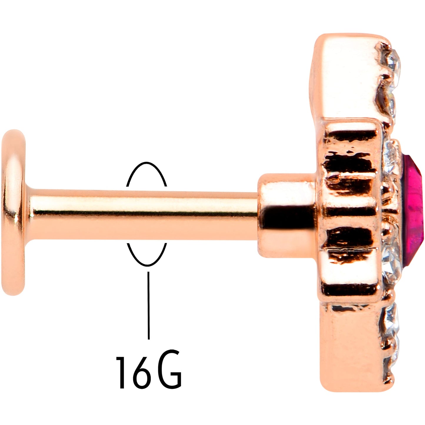 16G 1/4 Red Gem Rose Gold Tone Octogram Star Labret Monroe Tragus