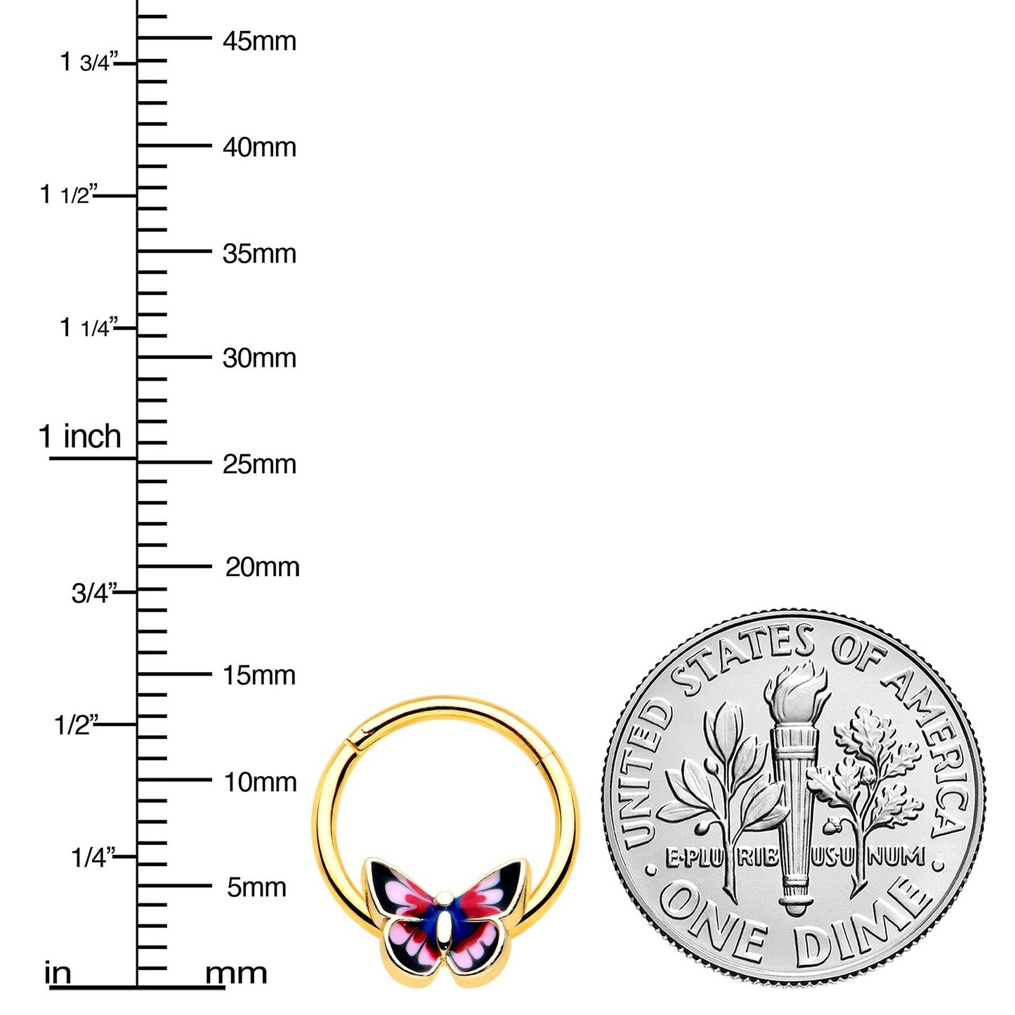 16G 3/8 Gold Tone Red Pink Blue Butterfly Hinged Segment Ring
