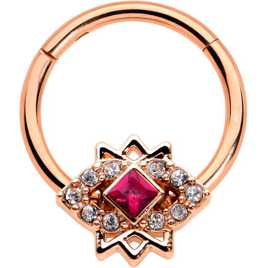16G 3/8 Red Gem Rose Gold Tone Octogram Star Hinged Circular Ring