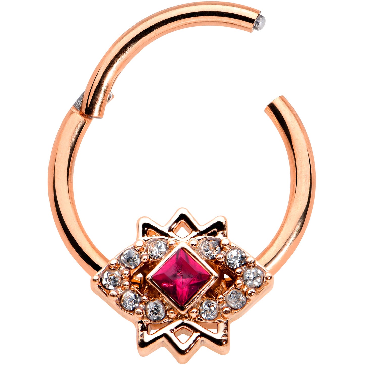 16G 3/8 Red Gem Rose Gold Tone Octogram Star Hinged Circular Ring