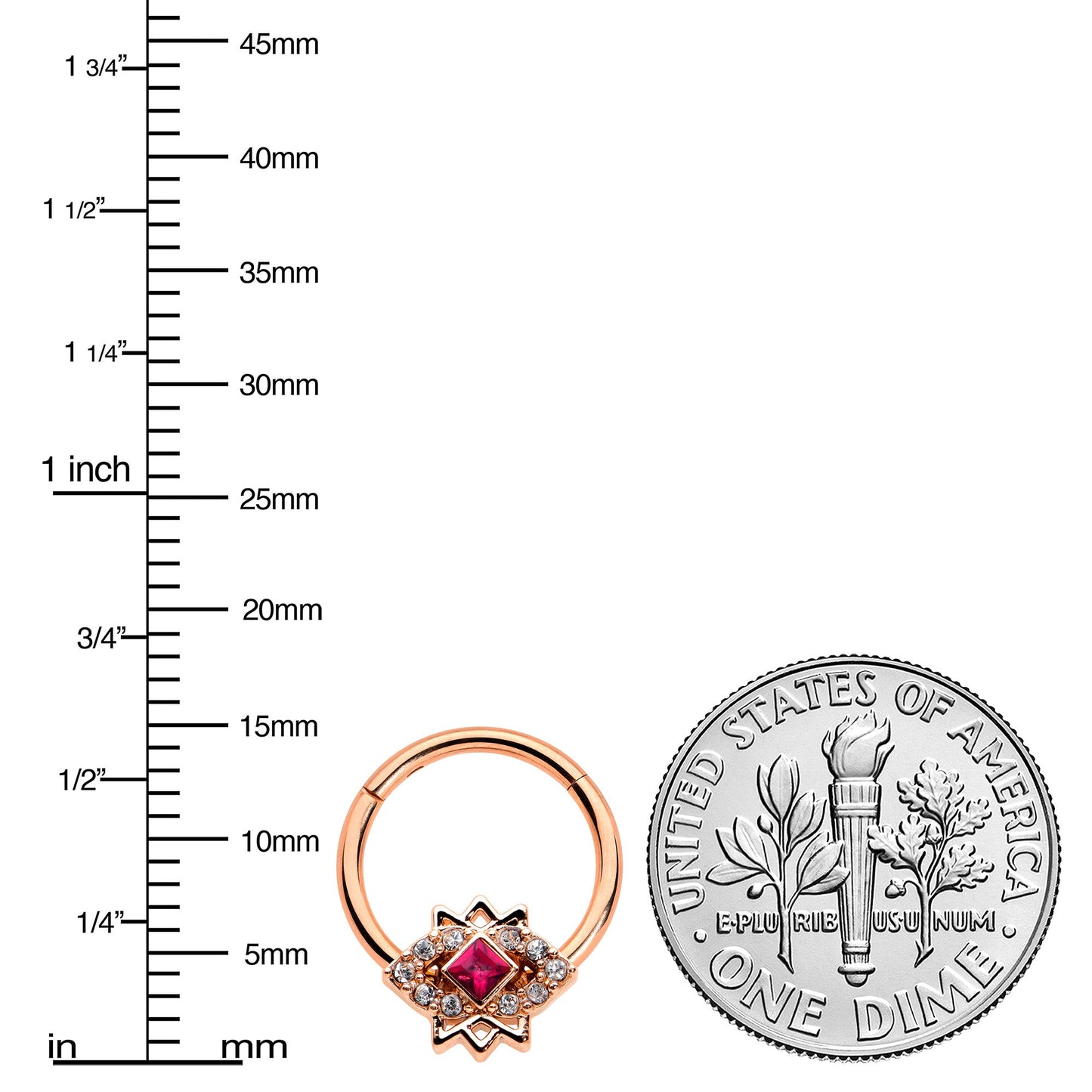 16G 3/8 Red Gem Rose Gold Tone Octogram Star Hinged Circular Ring