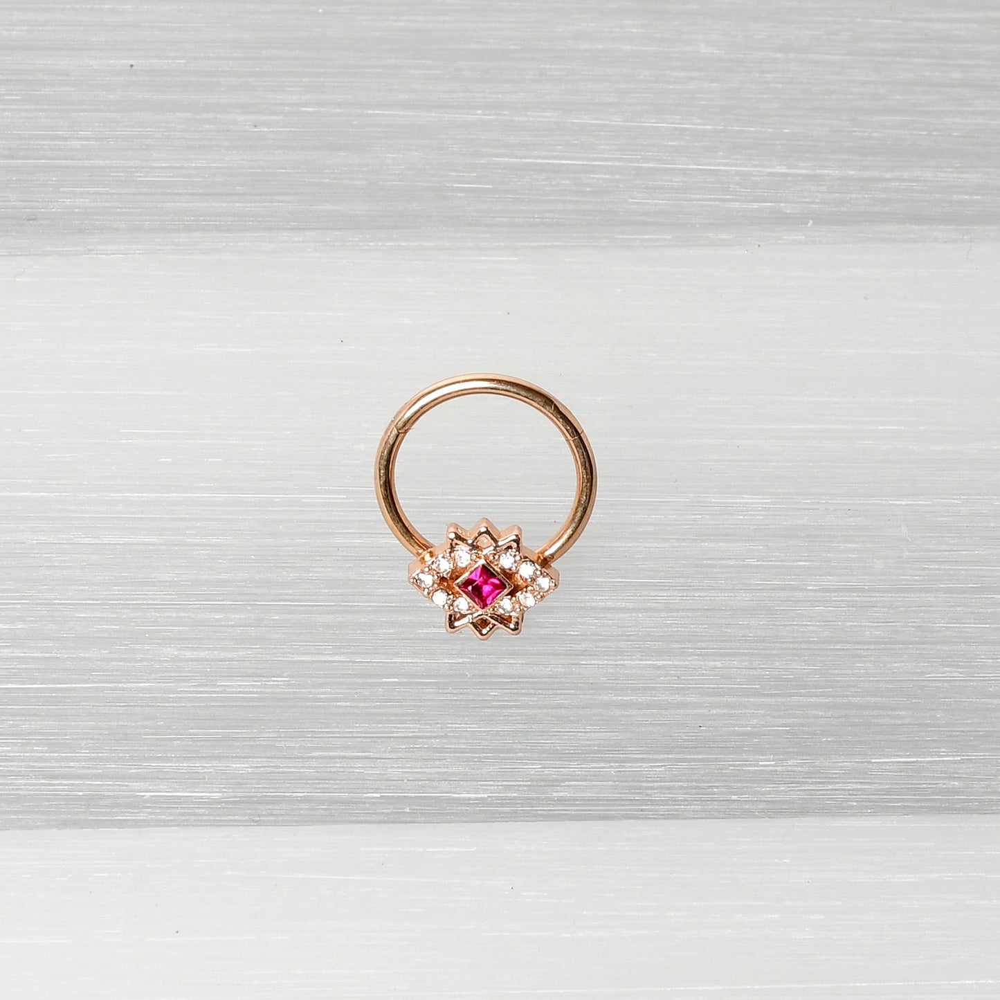 16G 3/8 Red Gem Rose Gold Tone Octogram Star Hinged Circular Ring