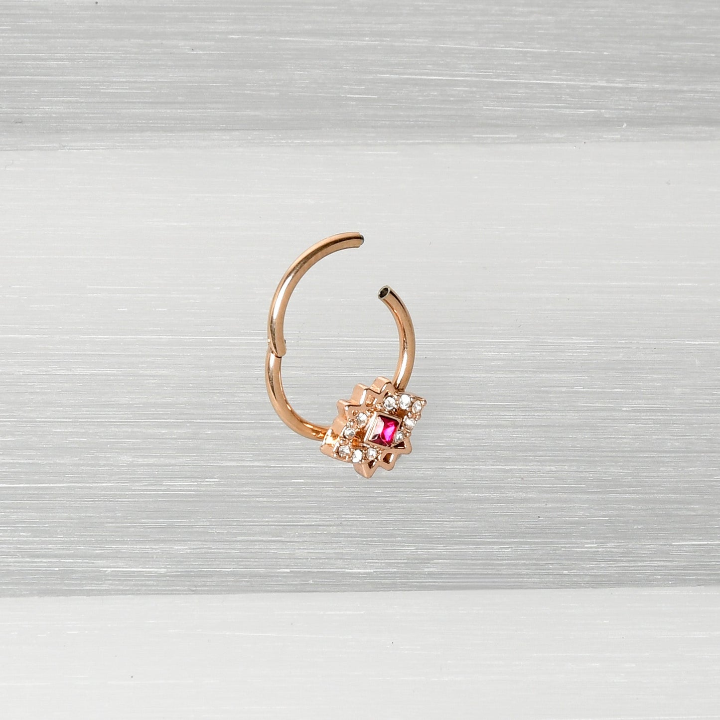 16G 3/8 Red Gem Rose Gold Tone Octogram Star Hinged Circular Ring