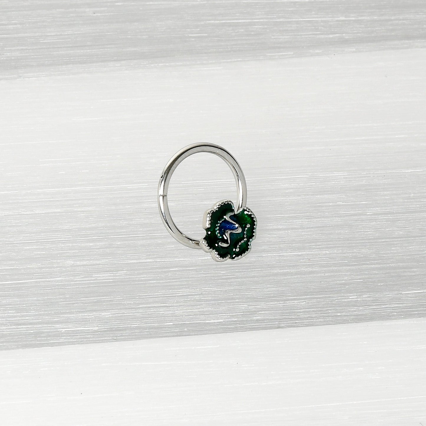 16G 3/8 Spring Flower Green Blue Hinged Segment Ring