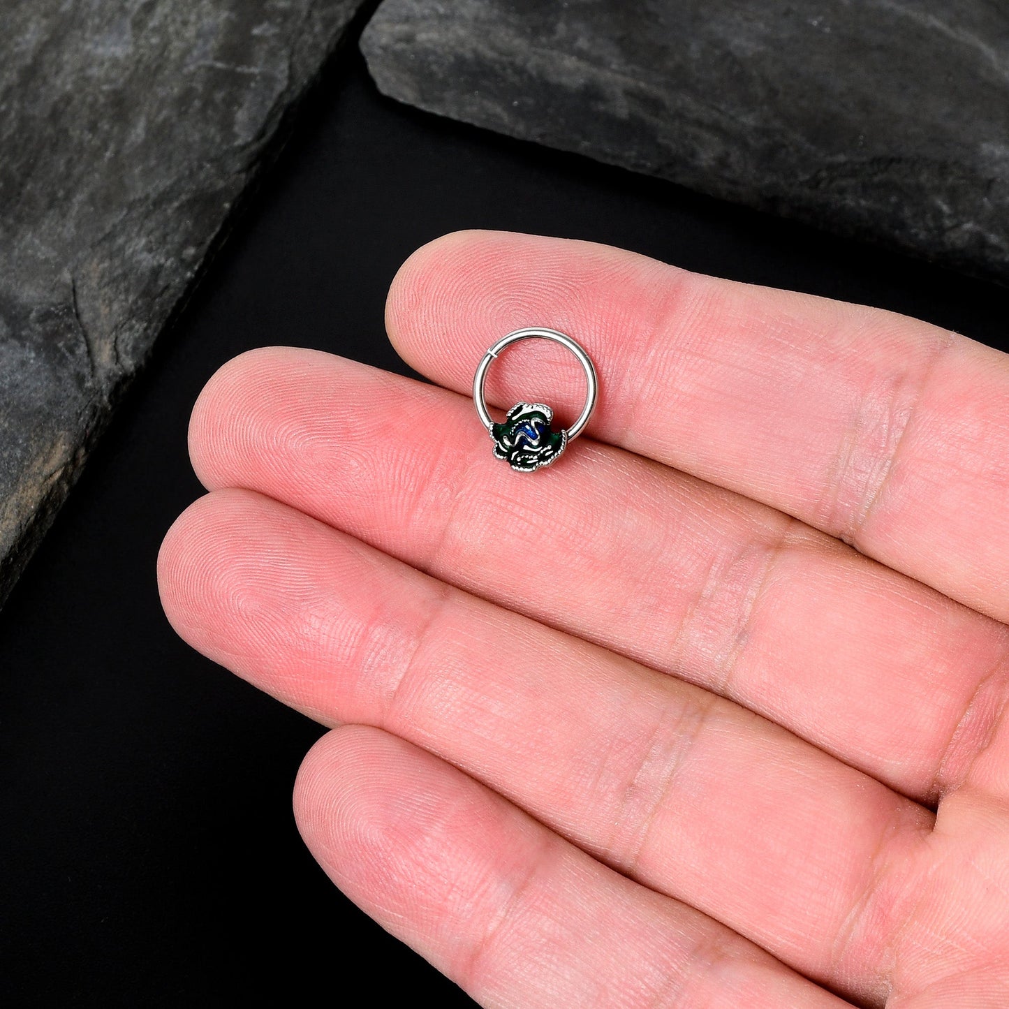 16G 3/8 Spring Flower Green Blue Hinged Segment Ring