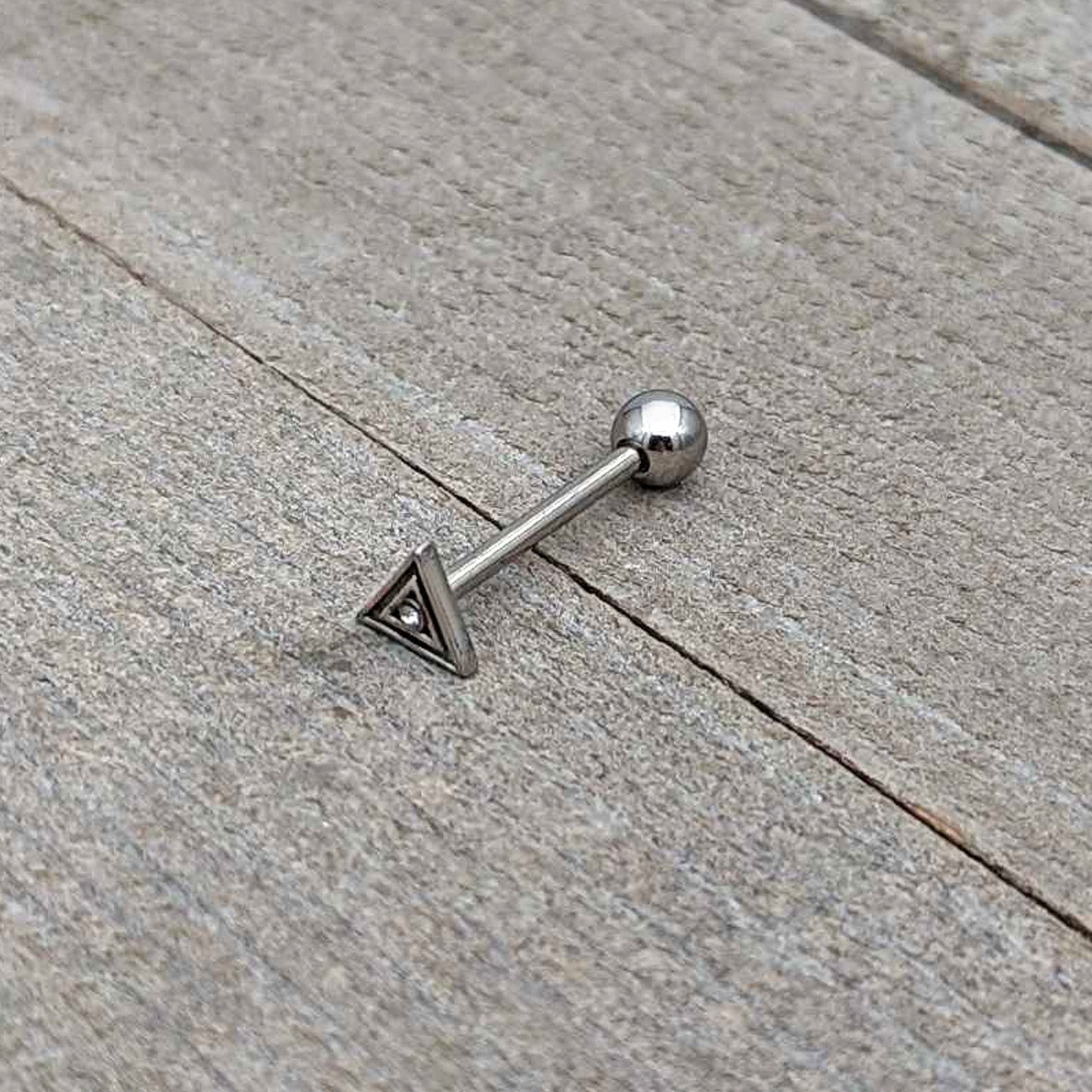 Clear Gem Double Triangle Barbell Tongue Ring