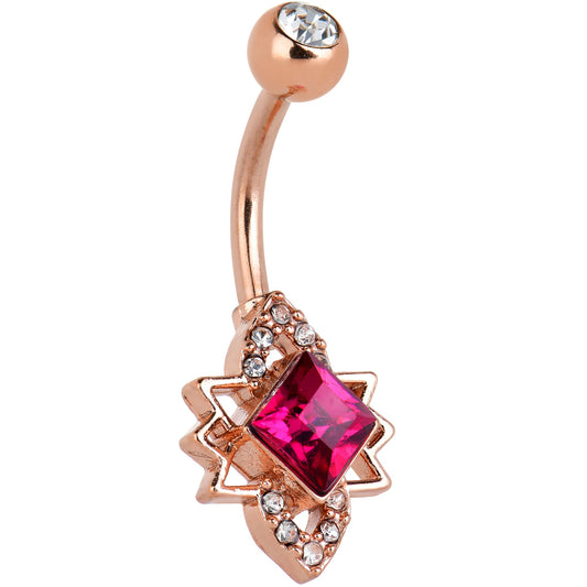 Clear Red Gem Rose Gold Tone Octagram Star Belly Ring