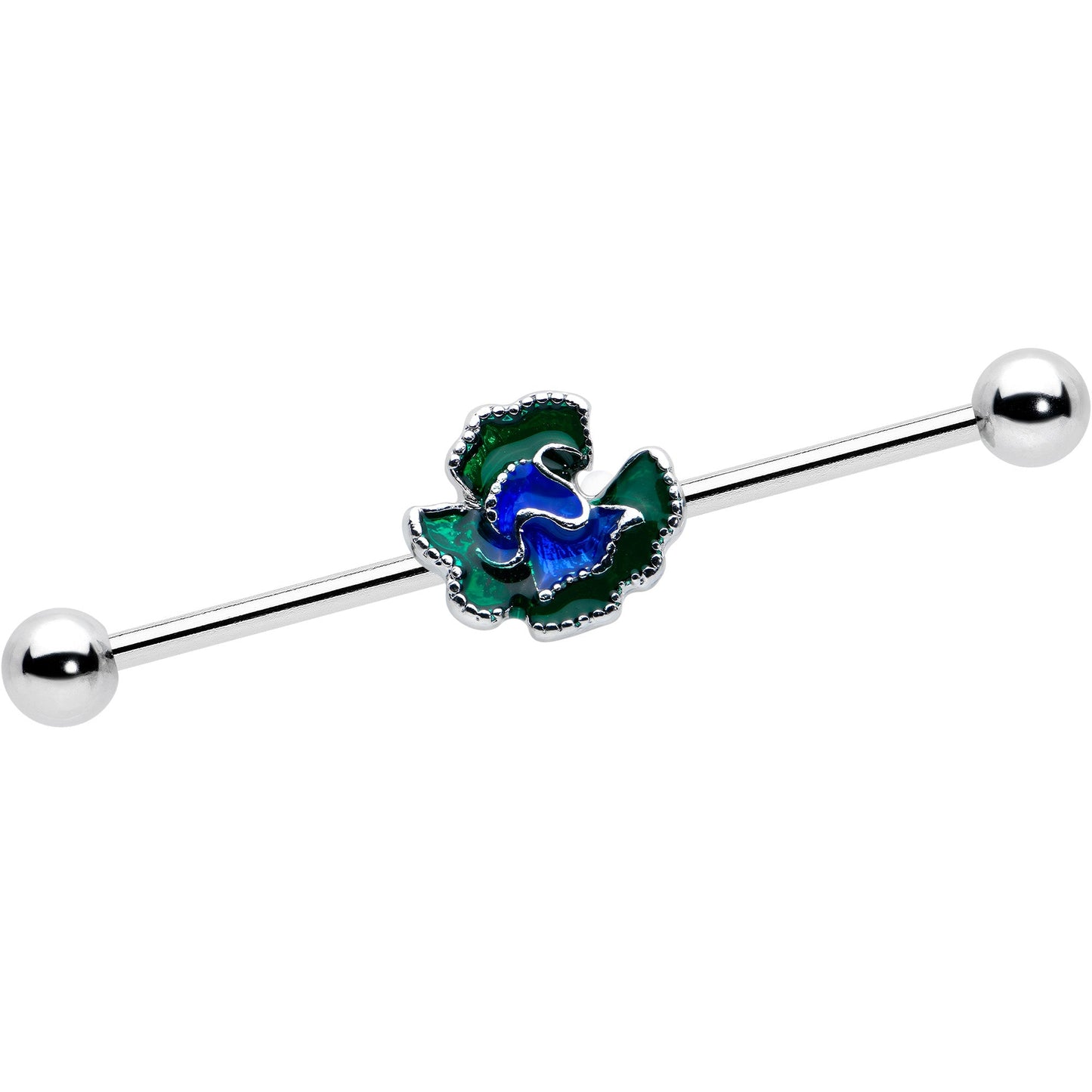14G Spring Flower Green Blue Industrial Barbell 38mm
