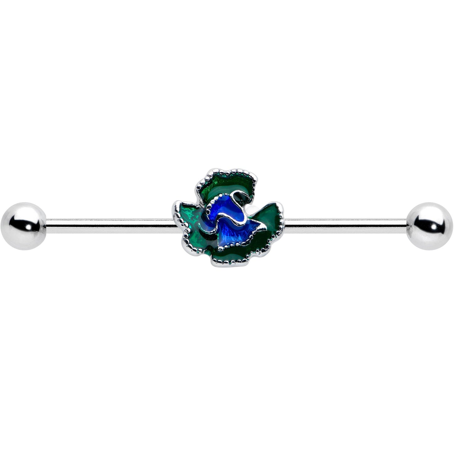 14G Spring Flower Green Blue Industrial Barbell 38mm