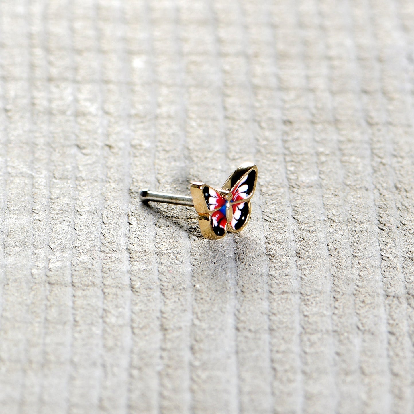 20G 1/4 Red Blue White Butterfly Nose Bone