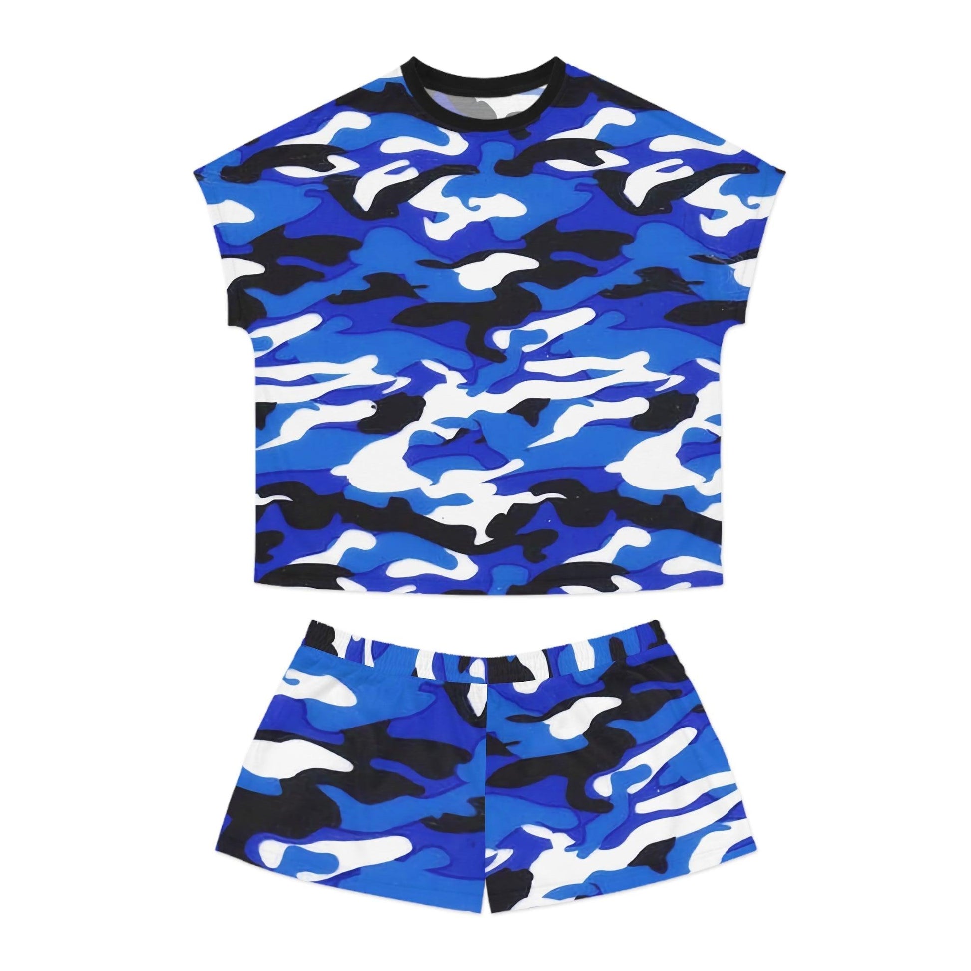 Blue Black Grey White Camouflage Women's Short Pajama Set - Lizard Vigilante