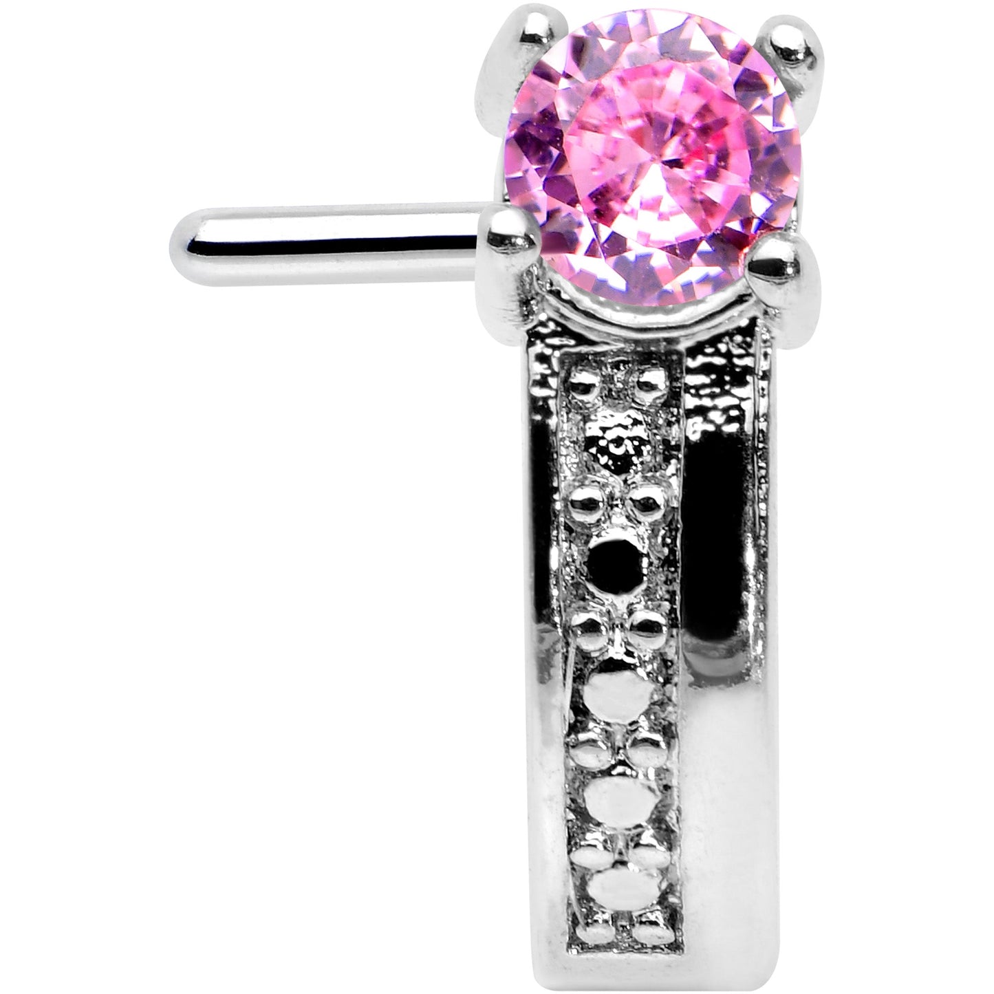 20G 1/4 Pink Gem Texture Glam Faux Hoop L Shape Nose Ring