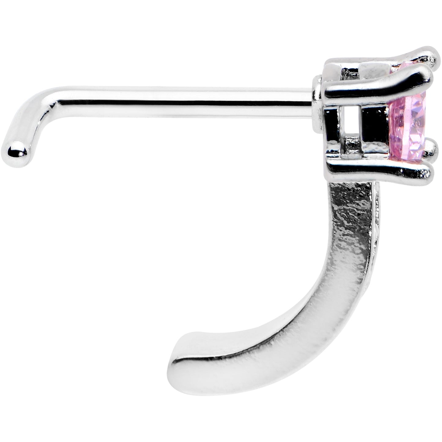 20G 1/4 Pink Gem Texture Glam Faux Hoop L Shape Nose Ring