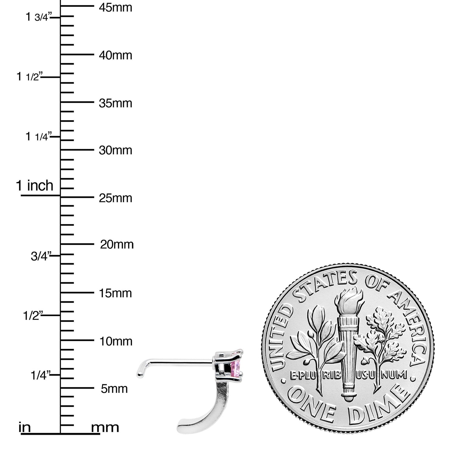 20G 1/4 Pink Gem Texture Glam Faux Hoop L Shape Nose Ring