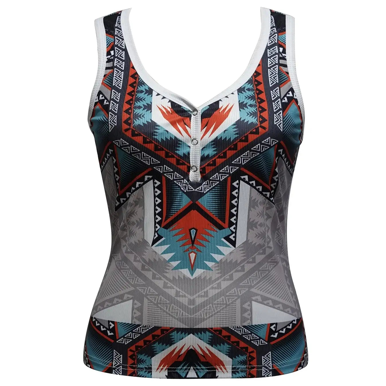 Women's New Fashionable V-neck Ethnic Pattern Knitted Button Versatile Vacation Style Vest Top