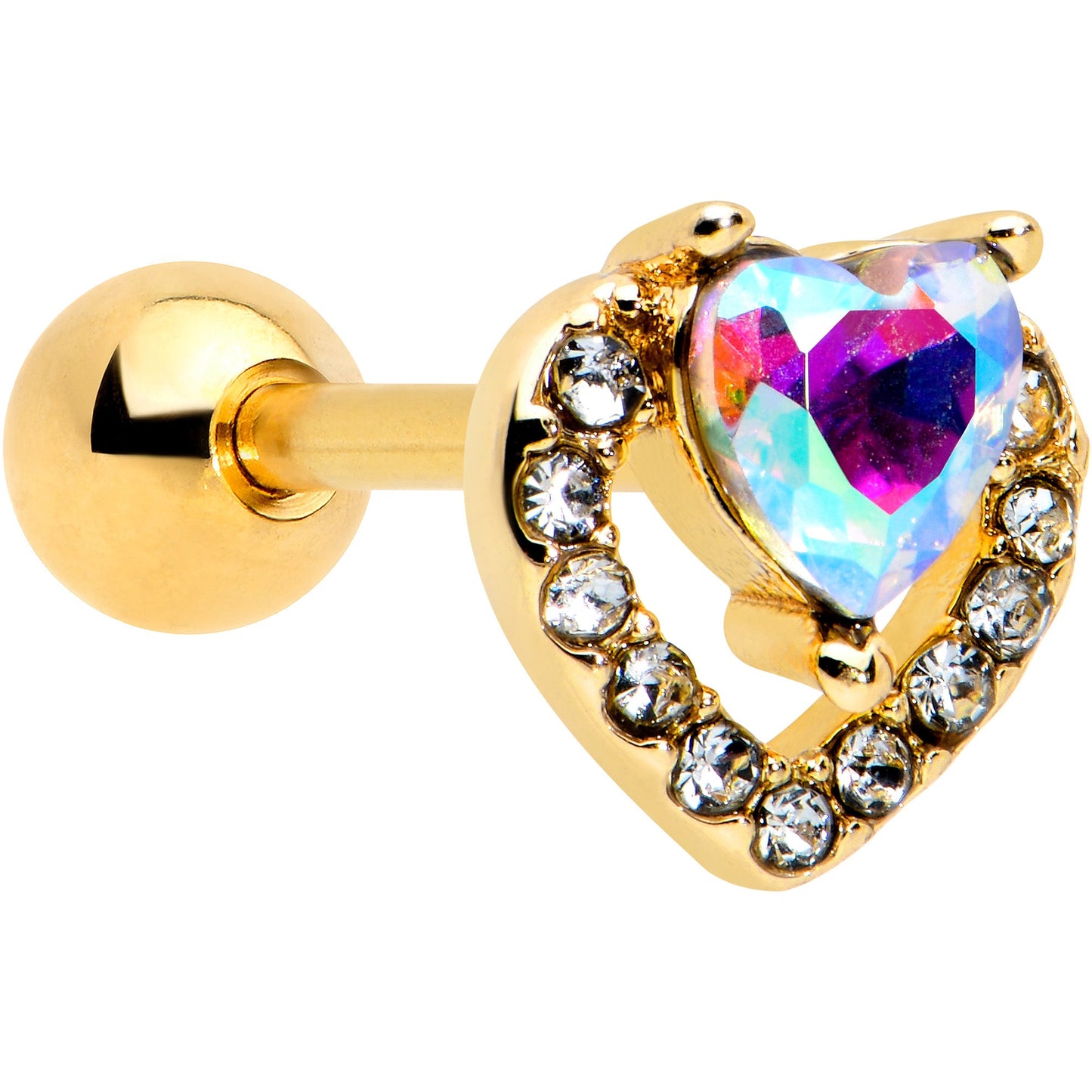 16G 1/4 Aurora Gem Gold Tone Rococo Heart Cartilage Tragus Earring