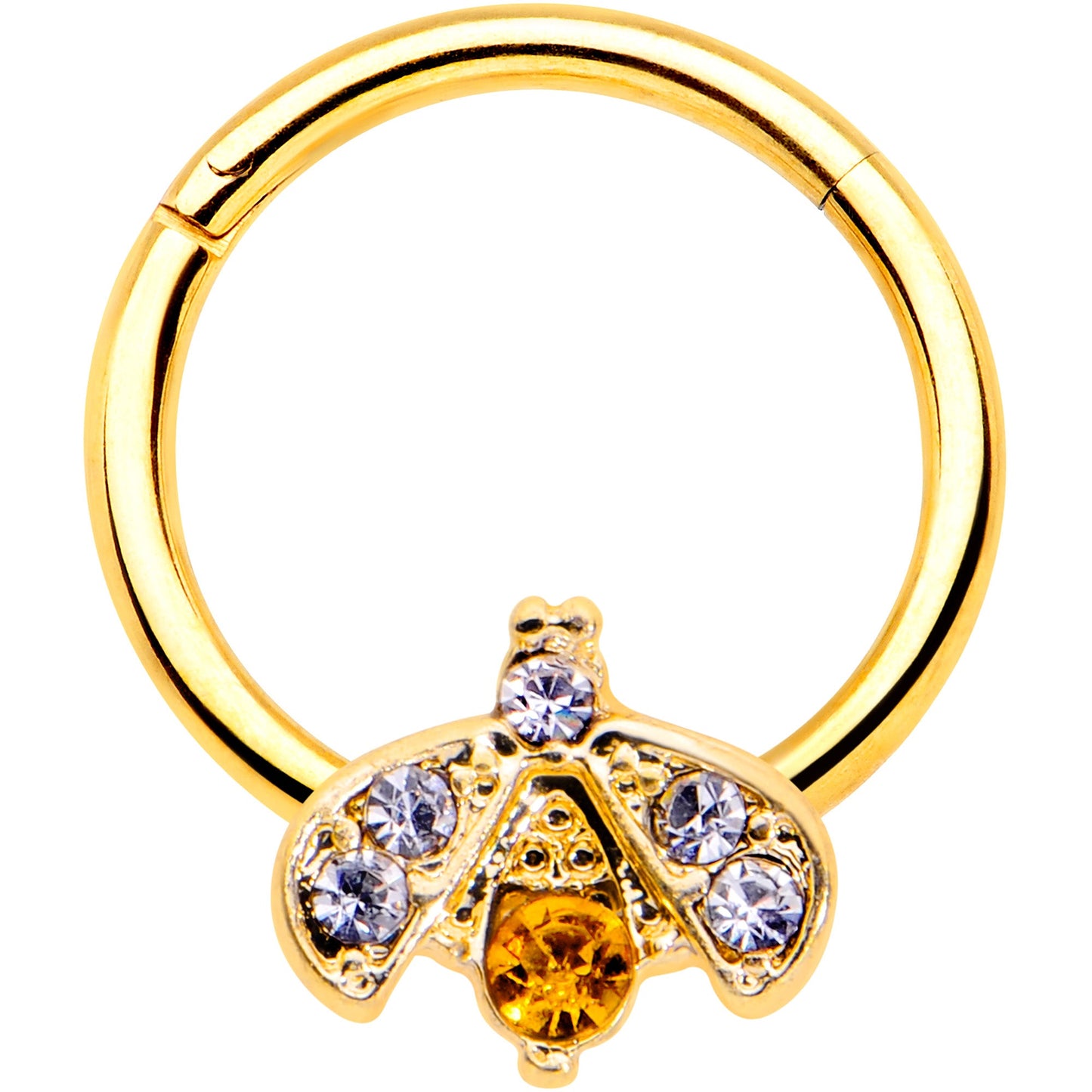 16G 3/8 Yellow Gem Gold Tone Fashion Winged Bug Hinged Segment Ring