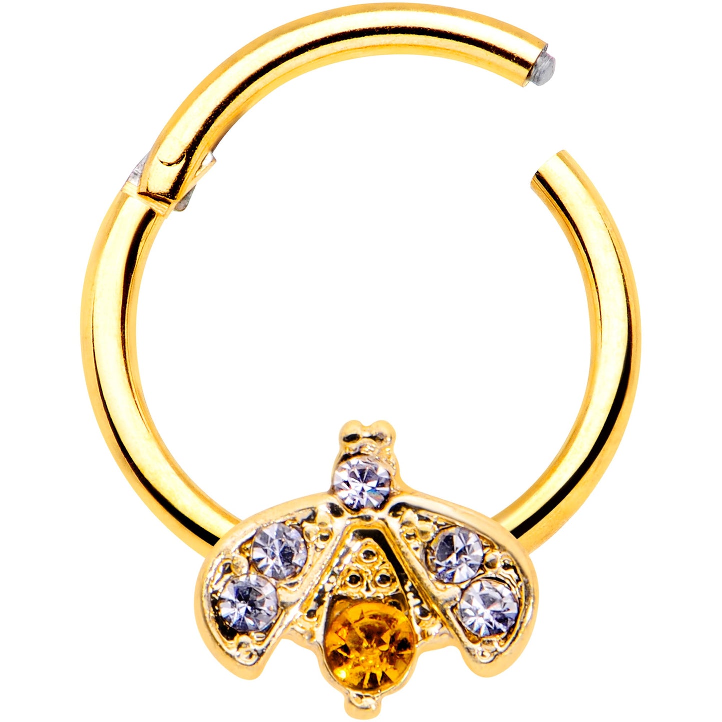 16G 3/8 Yellow Gem Gold Tone Fashion Winged Bug Hinged Segment Ring