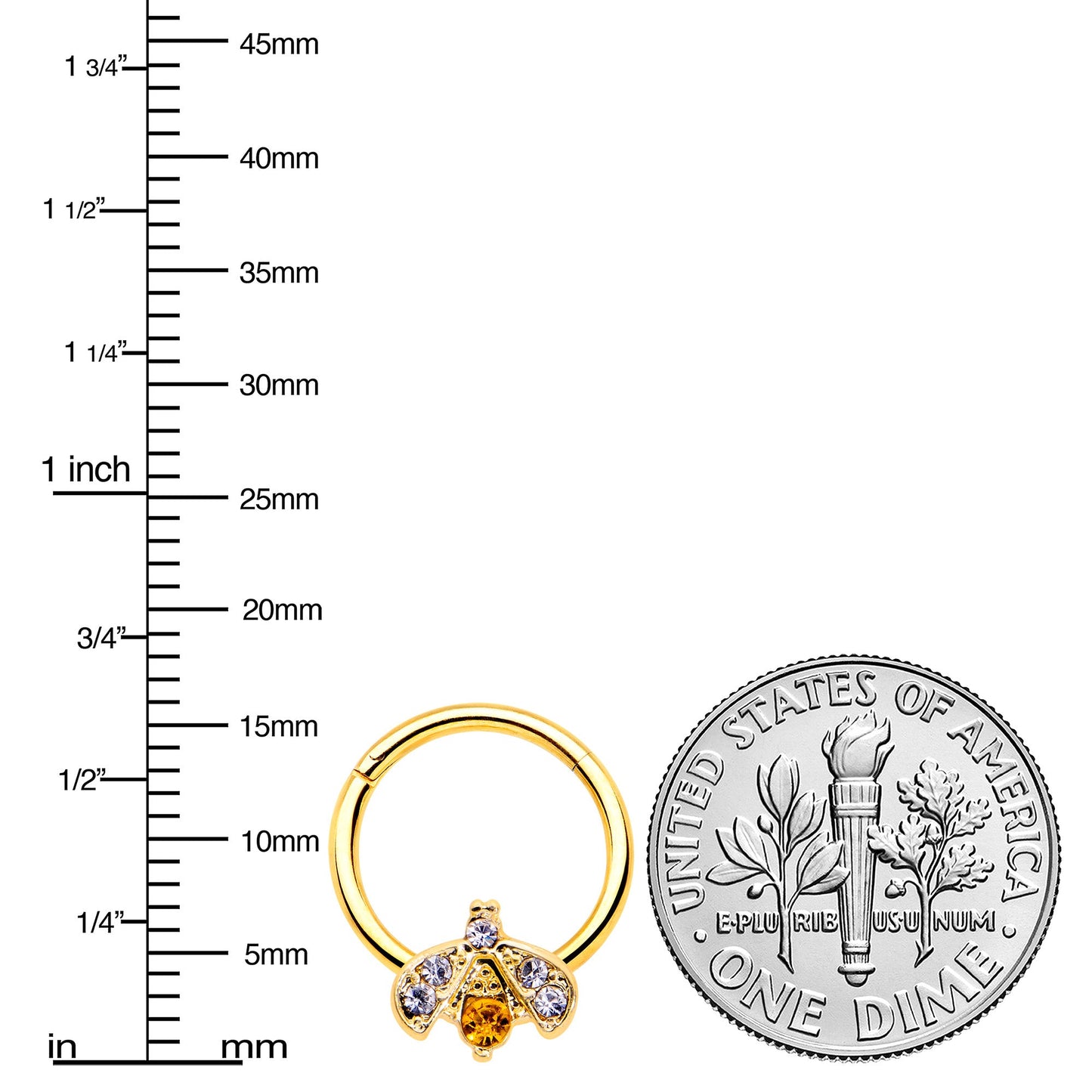 16G 3/8 Yellow Gem Gold Tone Fashion Winged Bug Hinged Segment Ring