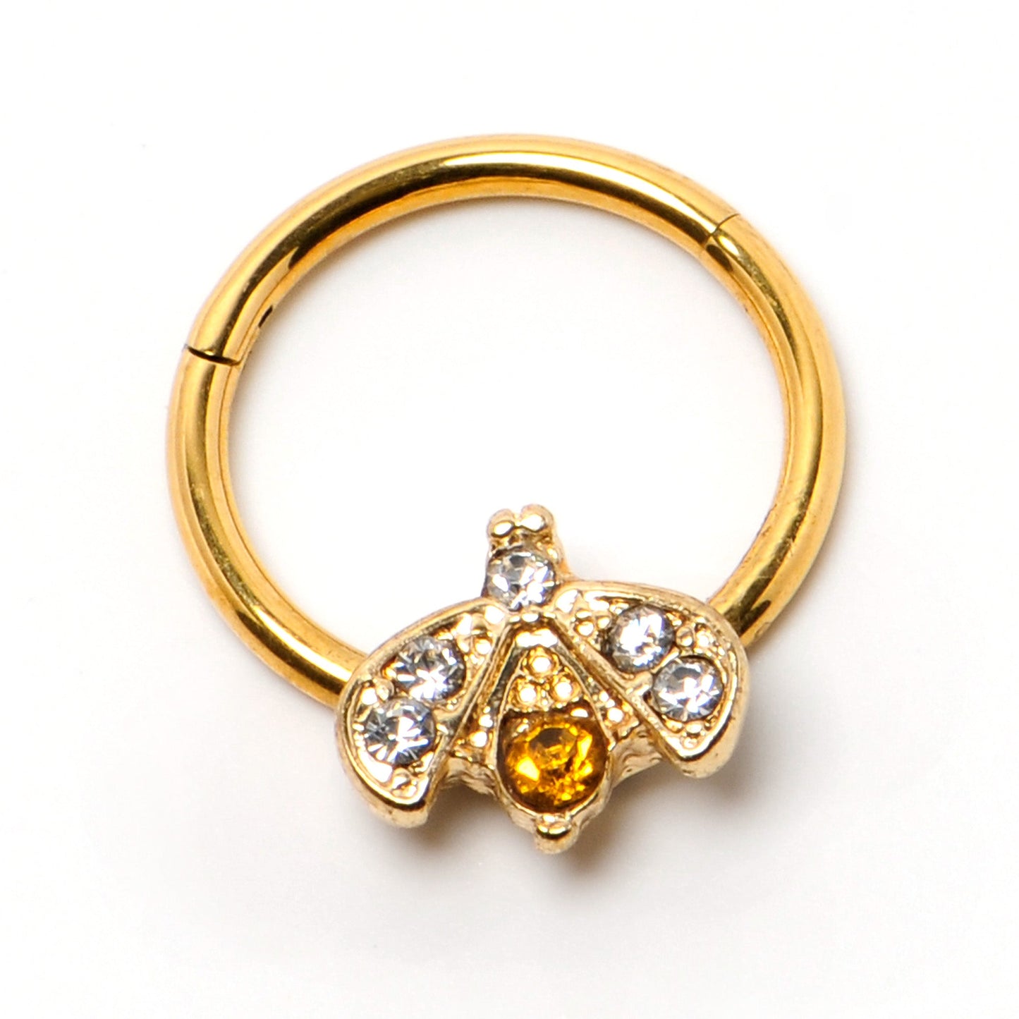 16G 3/8 Yellow Gem Gold Tone Fashion Winged Bug Hinged Segment Ring