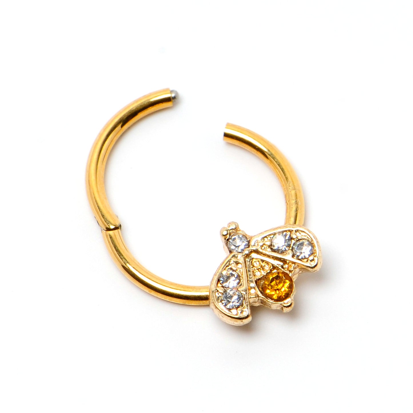 16G 3/8 Yellow Gem Gold Tone Fashion Winged Bug Hinged Segment Ring