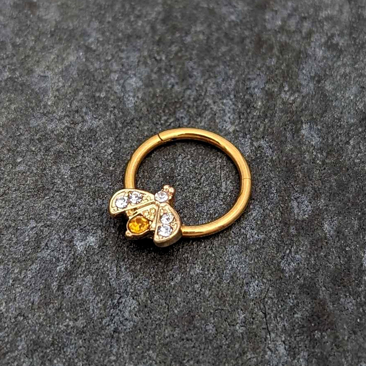 16G 3/8 Yellow Gem Gold Tone Fashion Winged Bug Hinged Segment Ring