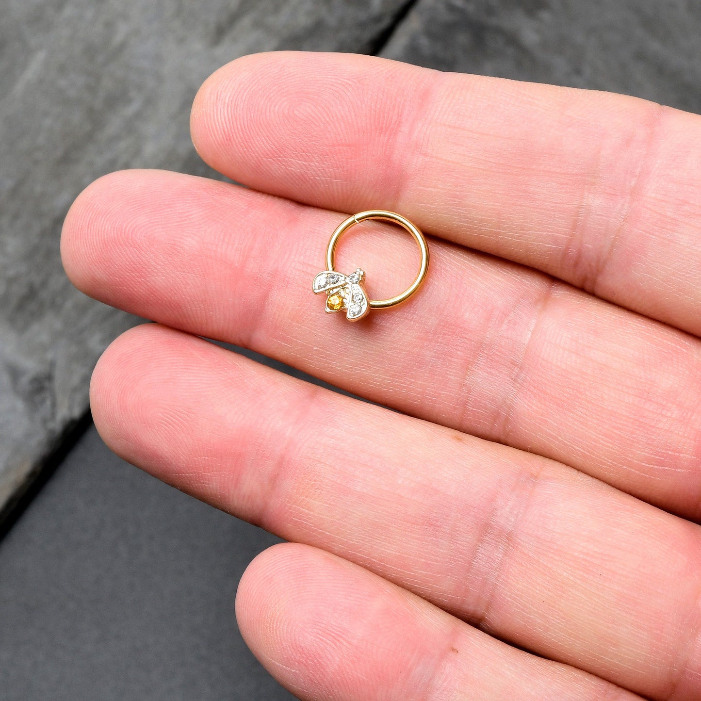 16G 3/8 Yellow Gem Gold Tone Fashion Winged Bug Hinged Segment Ring