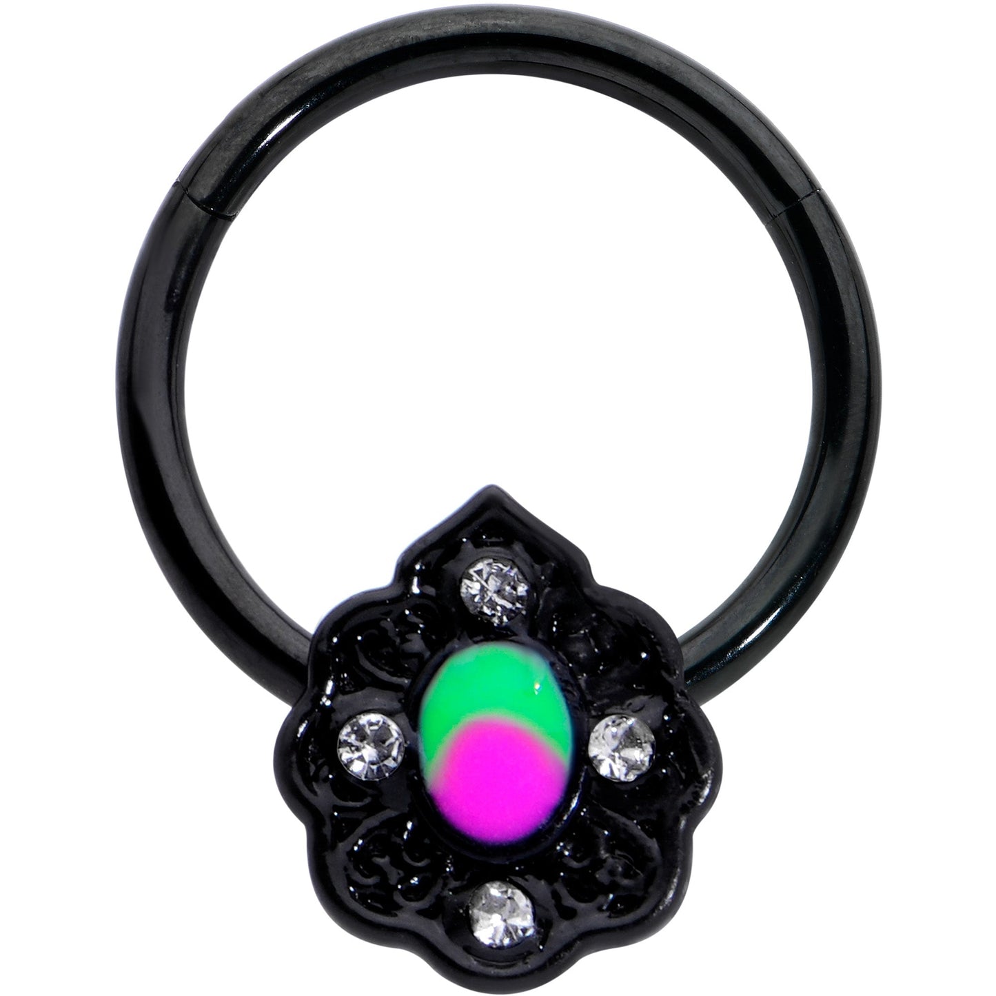 16G 3/8 Purple Tourmaline Black Lacy Drop Hinged Segment Ring