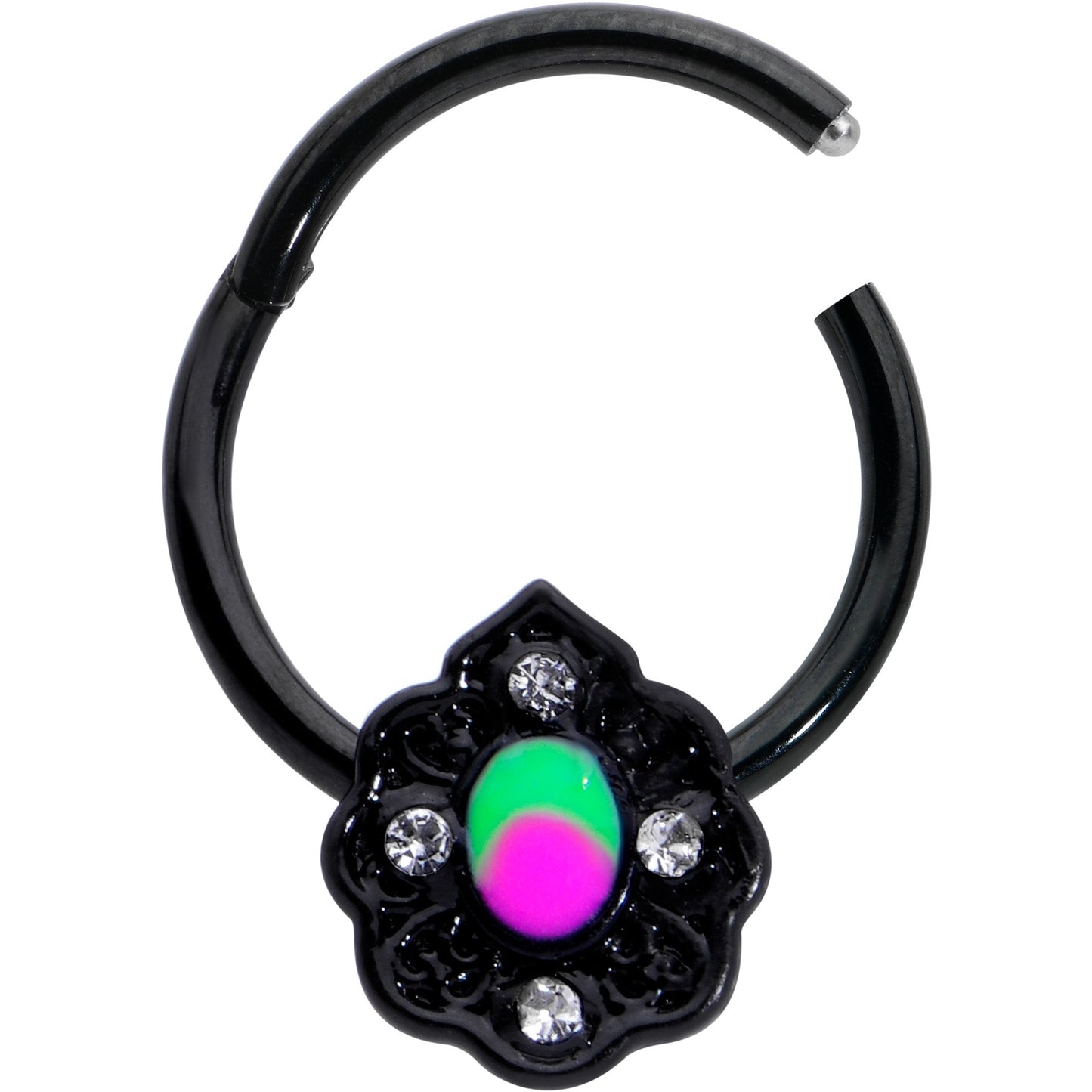 16G 3/8 Purple Tourmaline Black Lacy Drop Hinged Segment Ring