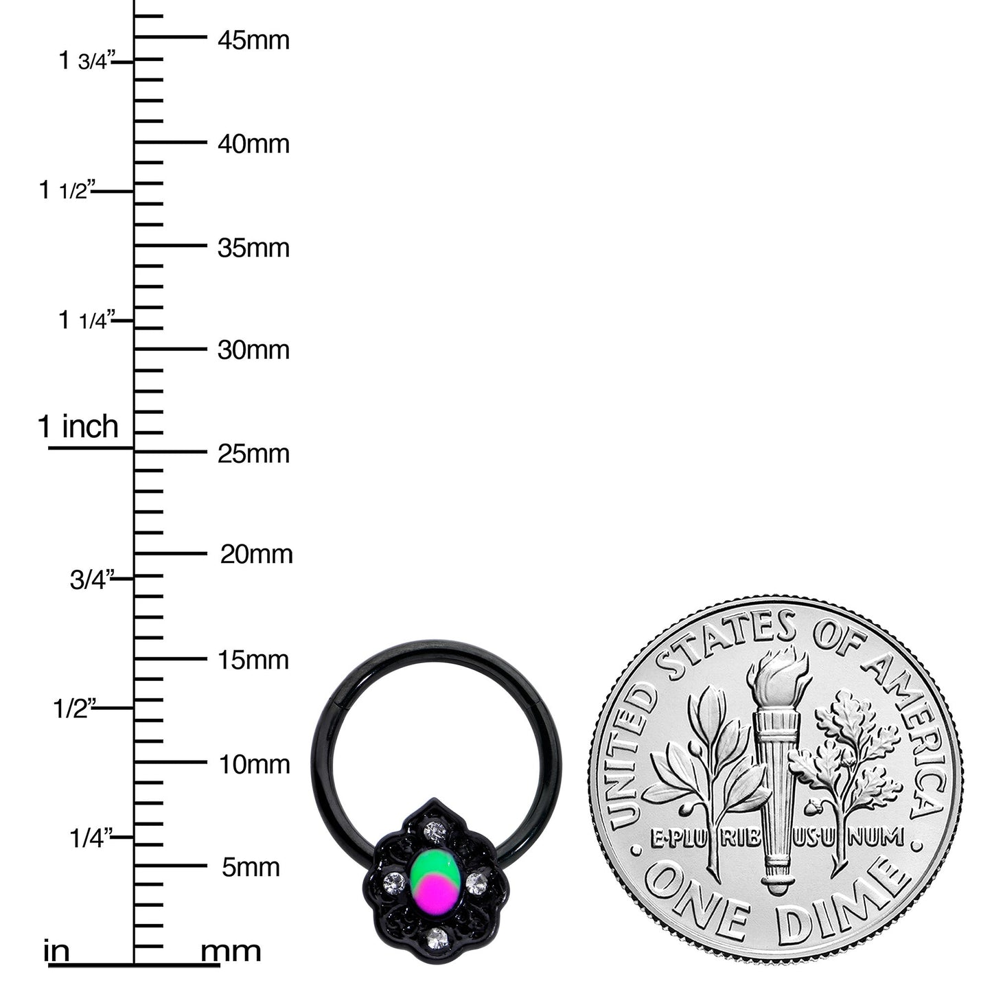 16G 3/8 Purple Tourmaline Black Lacy Drop Hinged Segment Ring