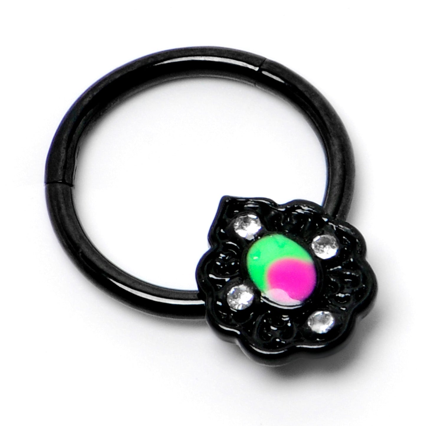 16G 3/8 Purple Tourmaline Black Lacy Drop Hinged Segment Ring