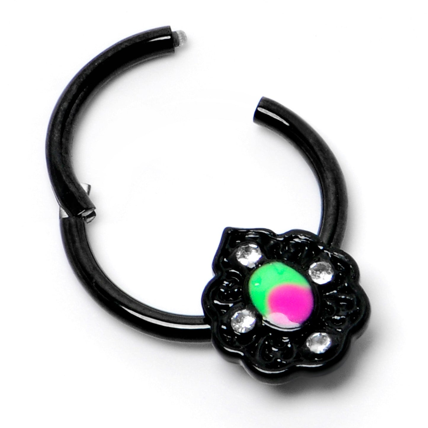 16G 3/8 Purple Tourmaline Black Lacy Drop Hinged Segment Ring