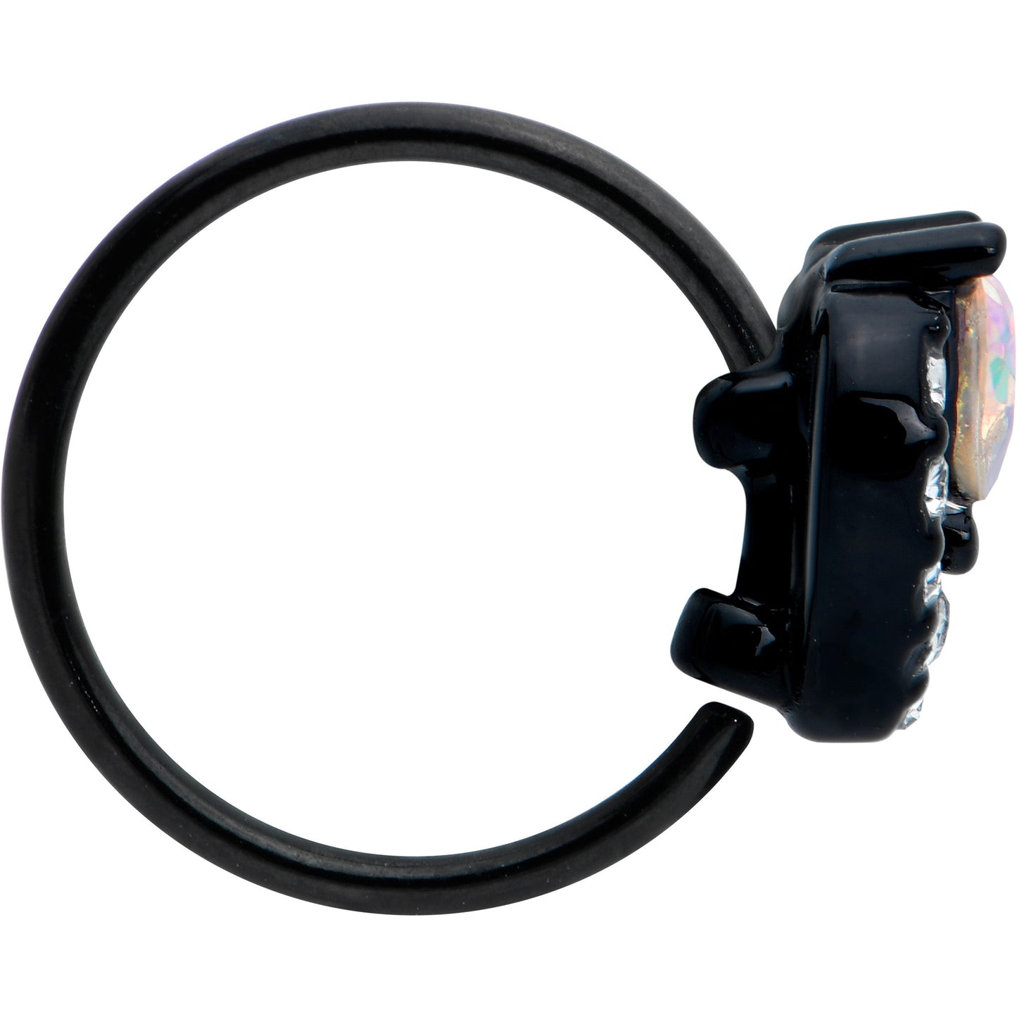 20G 5/16 Aurora Clear Gem Black Rococo Hearts Nose Hoop