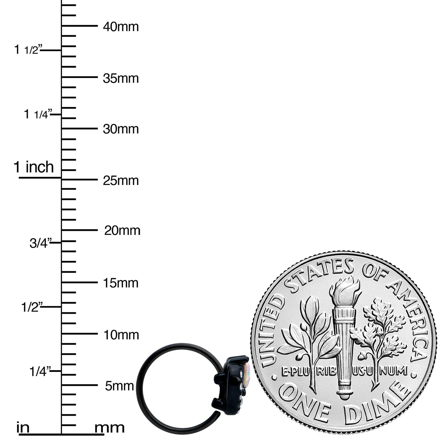 20G 5/16 Aurora Clear Gem Black Rococo Hearts Nose Hoop