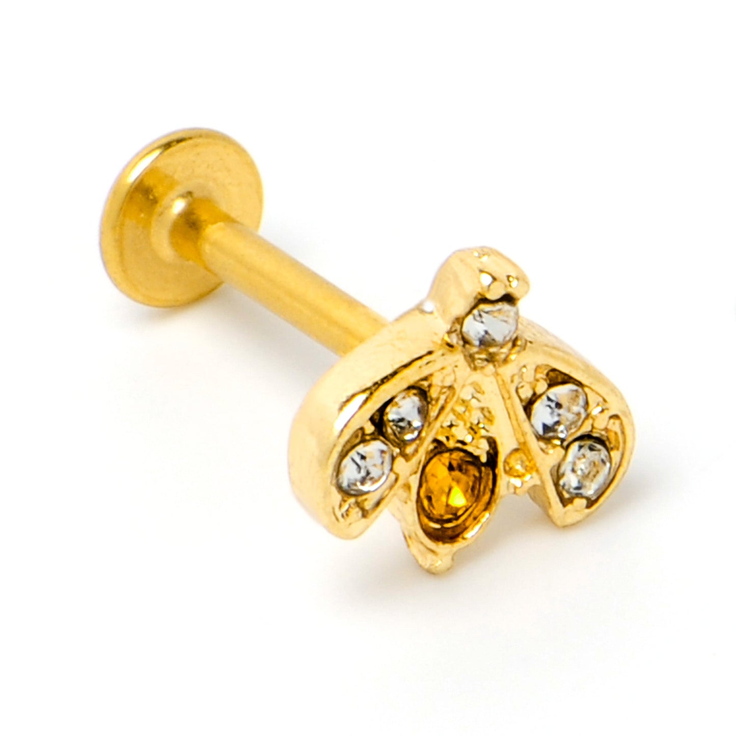 16G 5/16 Yellow Gem Gold Tone Fashion Winged Bug Labret Monroe Tragus