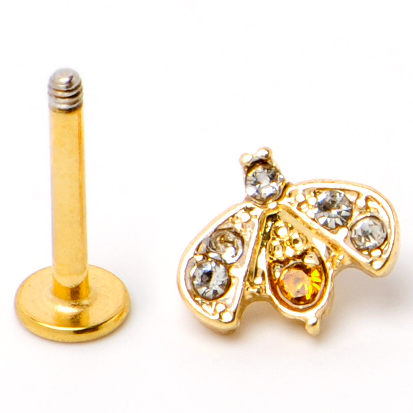 16G 5/16 Yellow Gem Gold Tone Fashion Winged Bug Labret Monroe Tragus