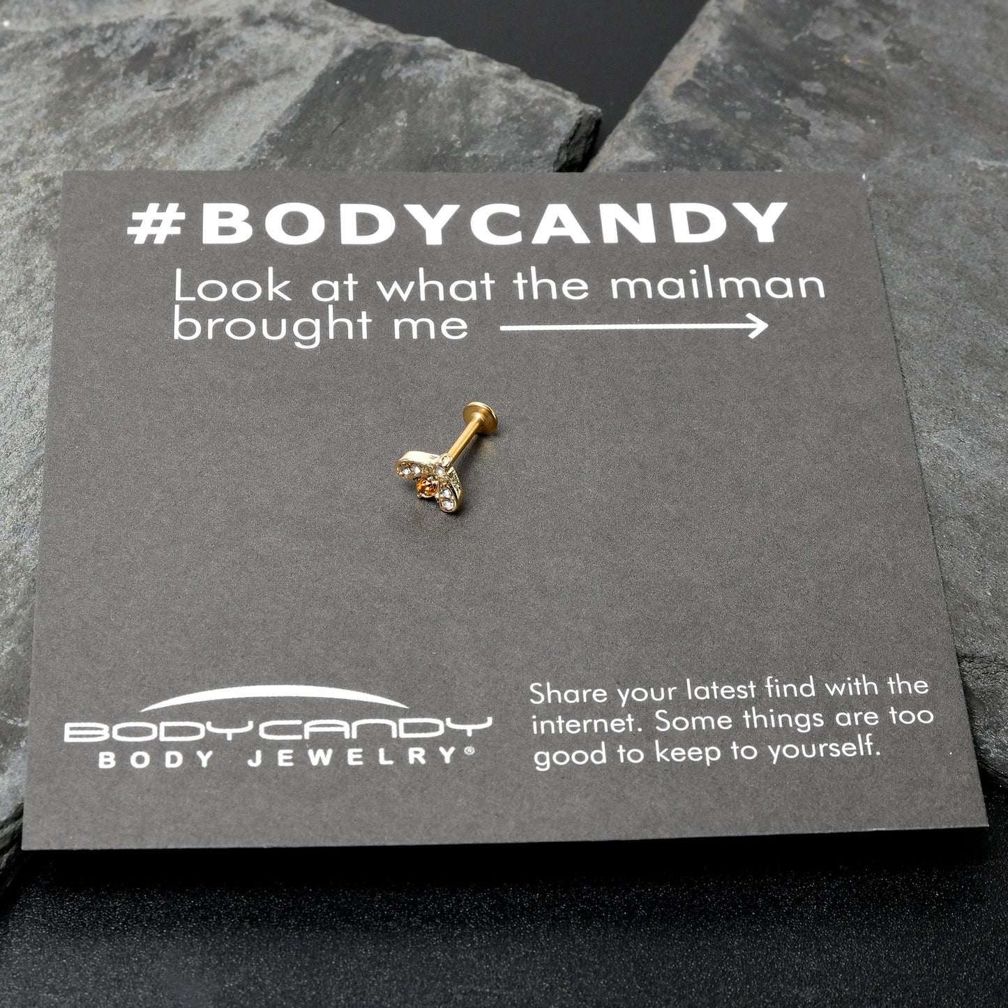 16G 5/16 Yellow Gem Gold Tone Fashion Winged Bug Labret Monroe Tragus