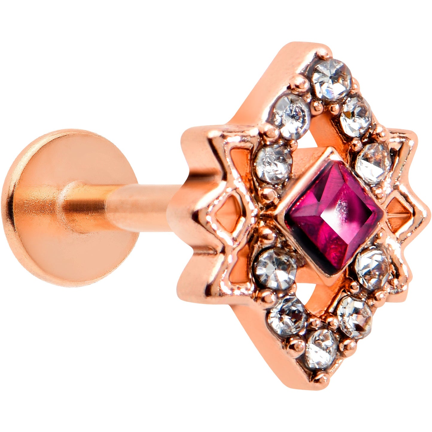 16G 5/16 Red Gem Rose Gold Tone Octogram Star Labret Monroe Tragus