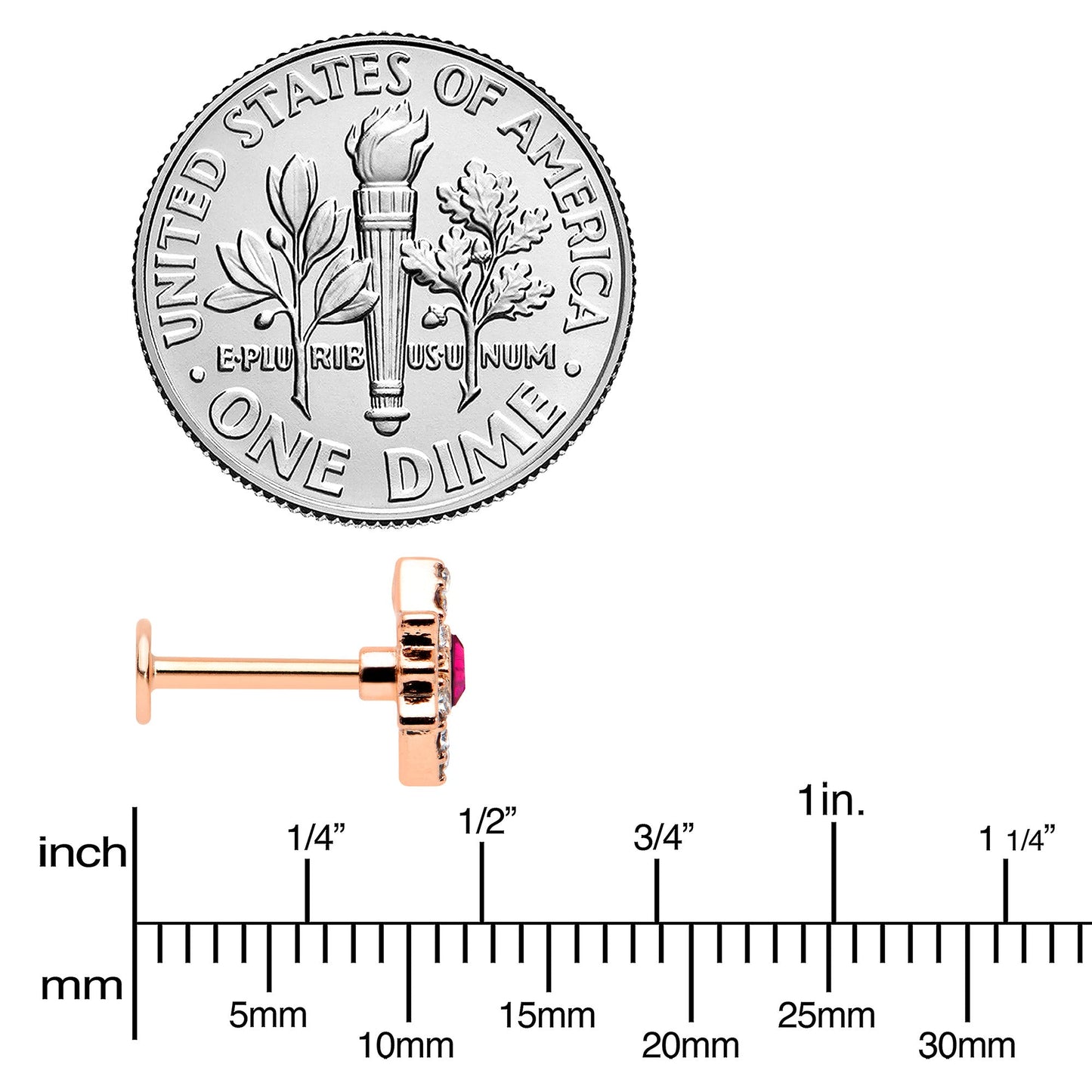 16G 5/16 Red Gem Rose Gold Tone Octogram Star Labret Monroe Tragus