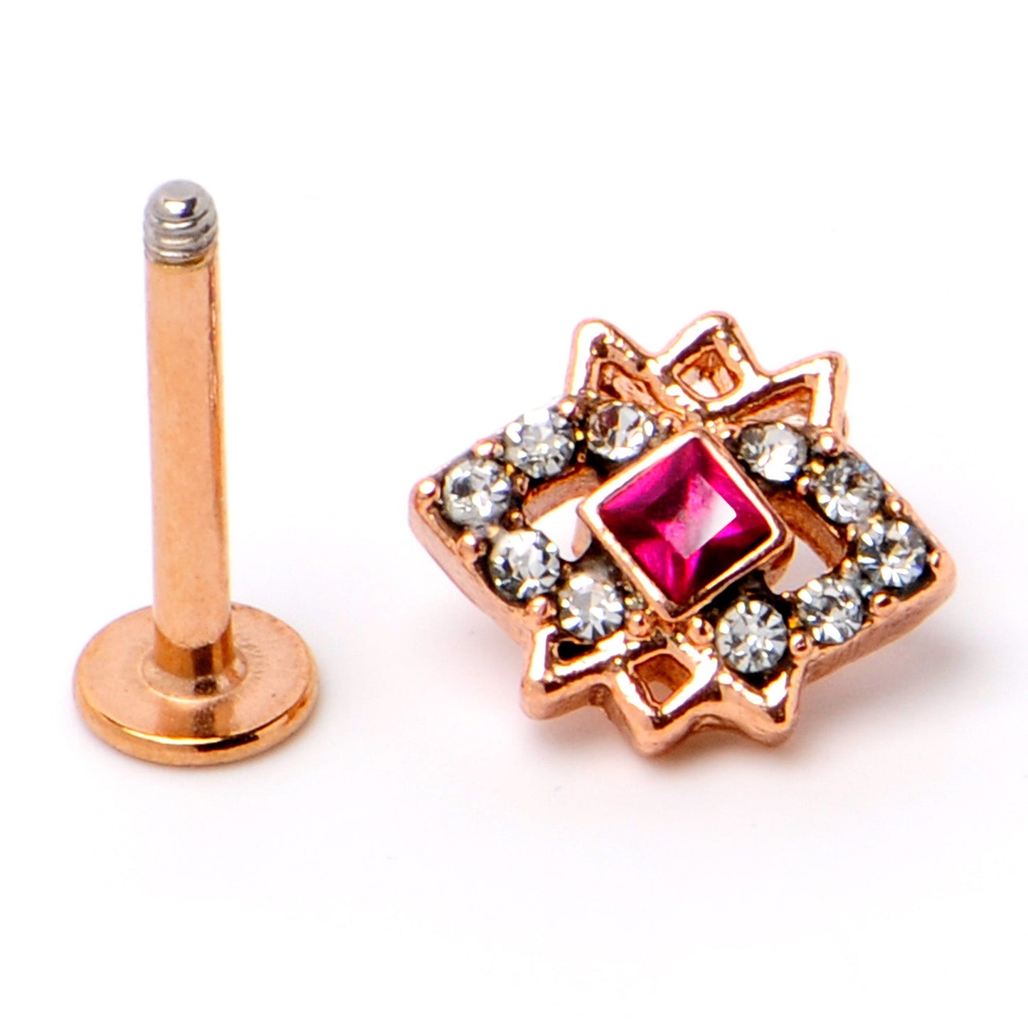 16G 5/16 Red Gem Rose Gold Tone Octogram Star Labret Monroe Tragus