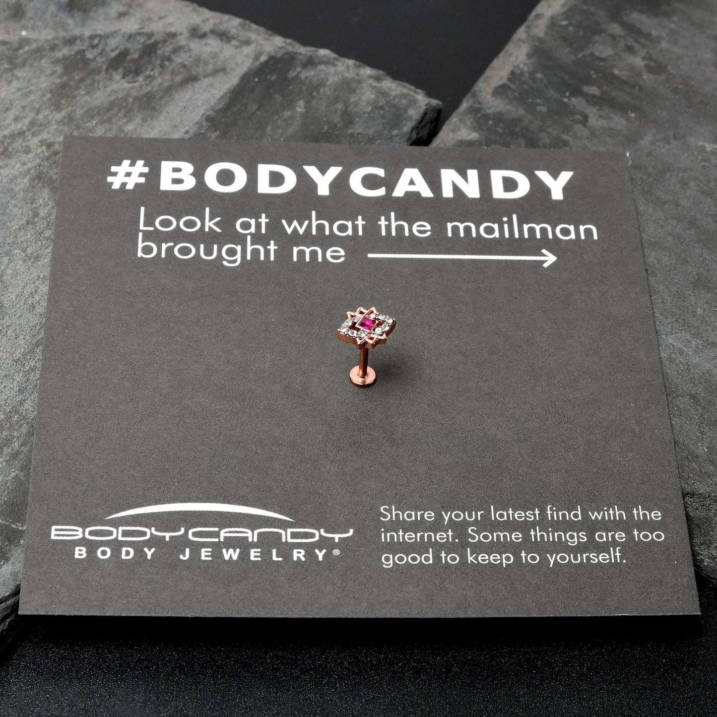 16G 5/16 Red Gem Rose Gold Tone Octogram Star Labret Monroe Tragus