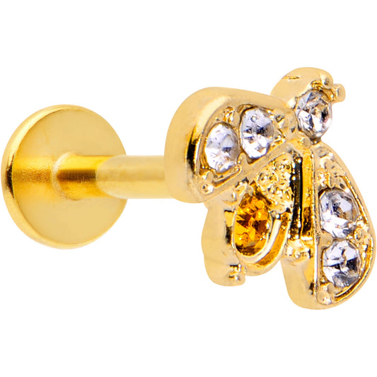 16G 1/4 White Yellow Gem Gold Tone Fashion Winged Bug Labret