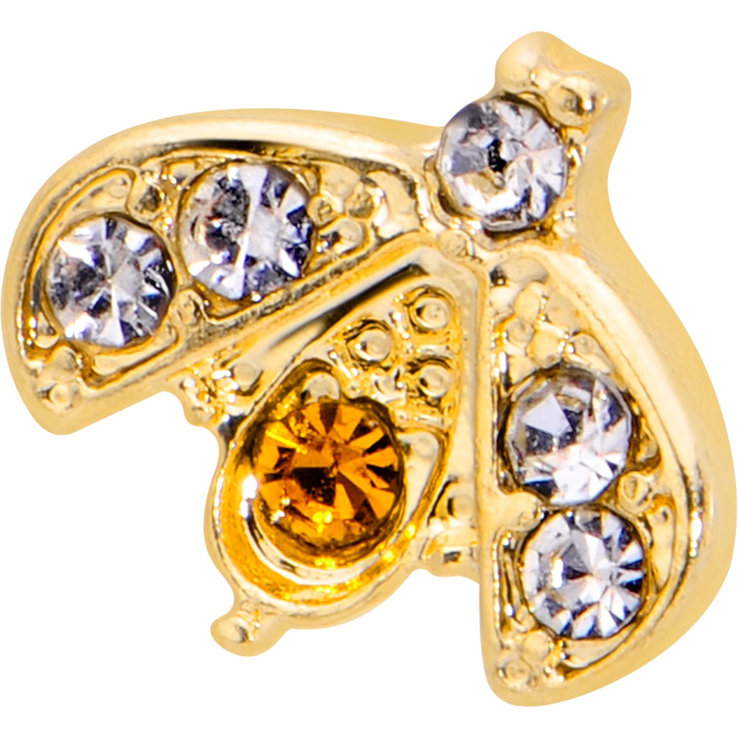 16G 1/4 White Yellow Gem Gold Tone Fashion Winged Bug Labret