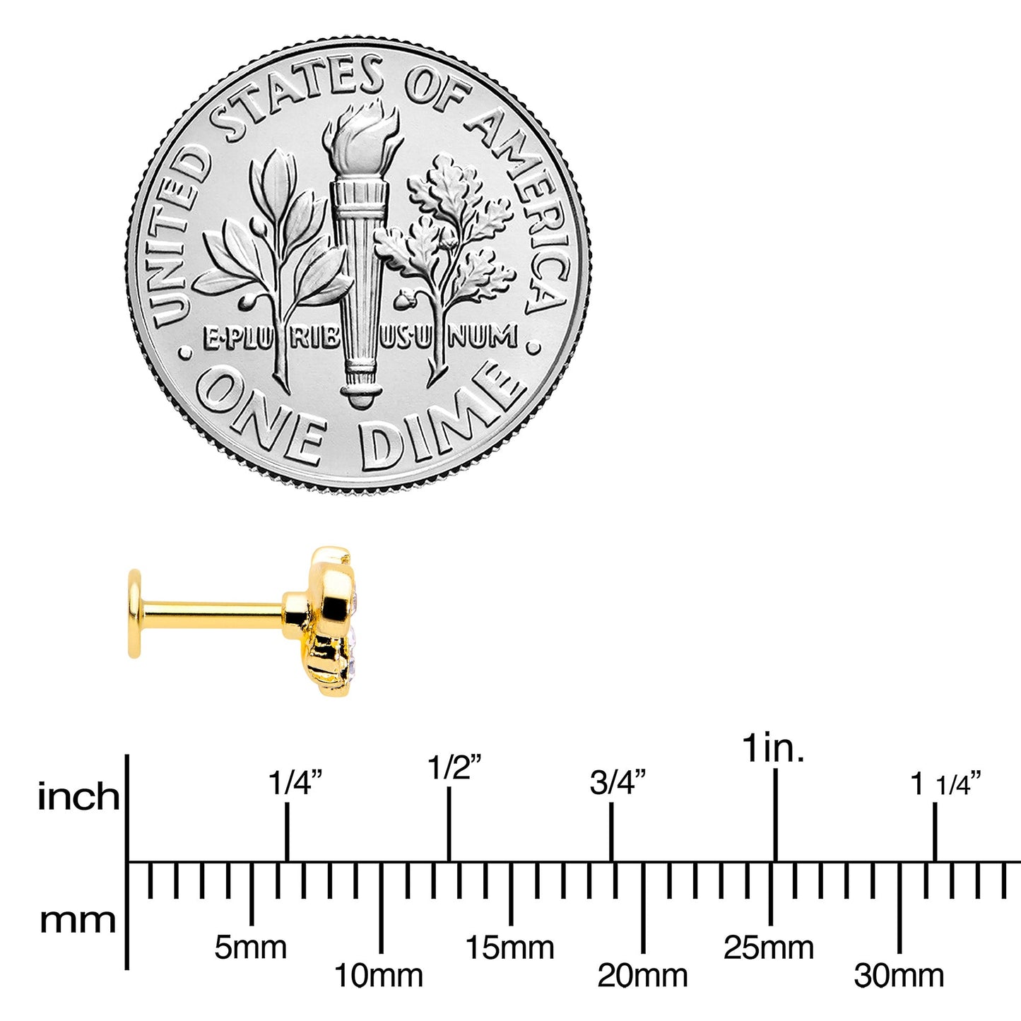 16G 1/4 White Yellow Gem Gold Tone Fashion Winged Bug Labret