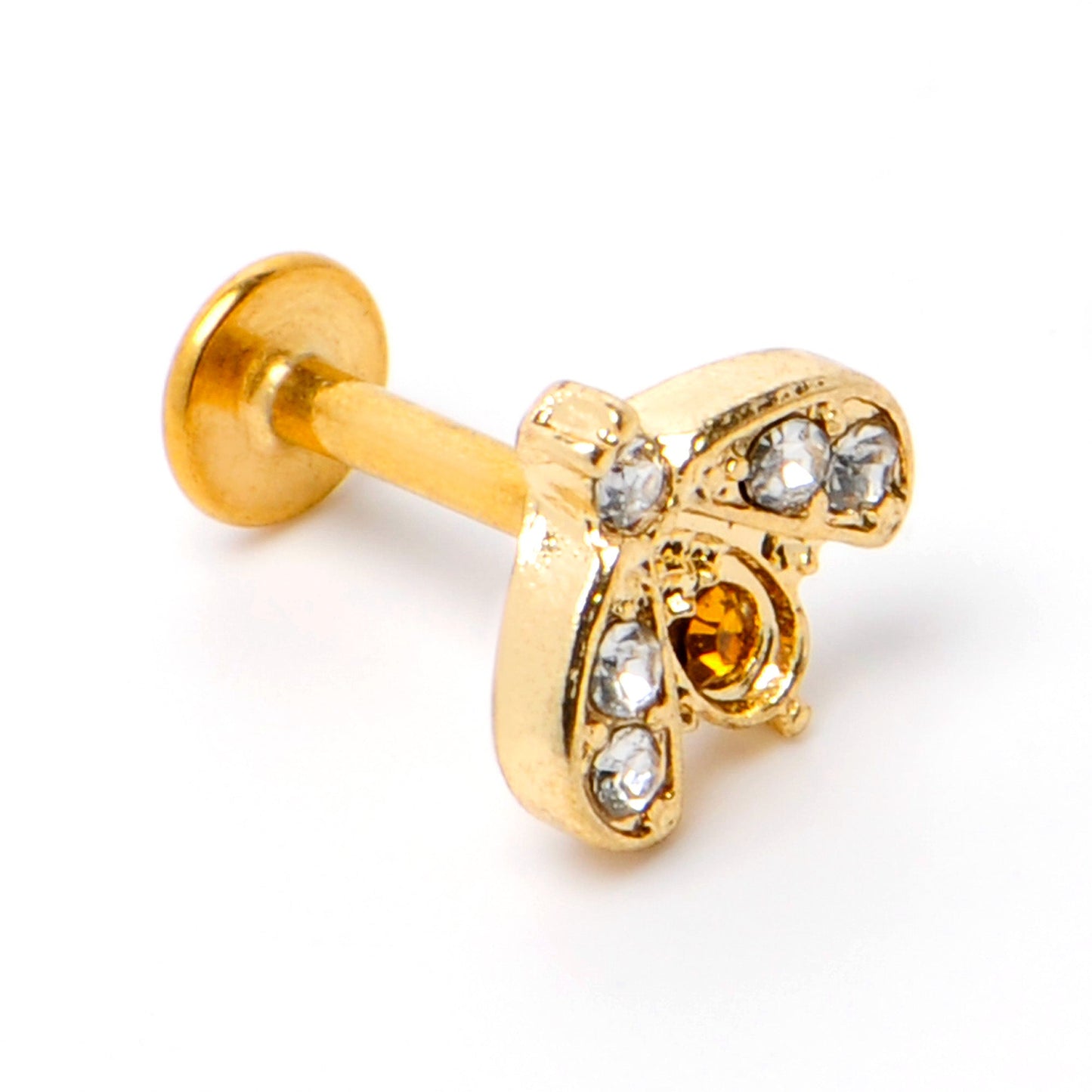 16G 1/4 White Yellow Gem Gold Tone Fashion Winged Bug Labret