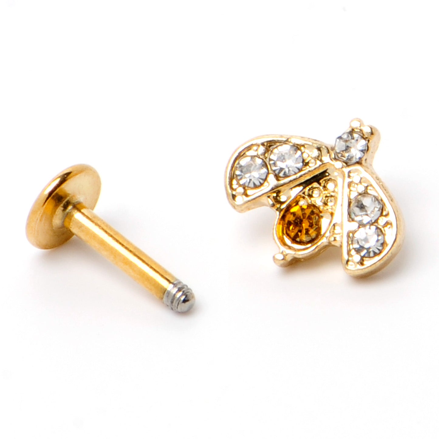 16G 1/4 White Yellow Gem Gold Tone Fashion Winged Bug Labret