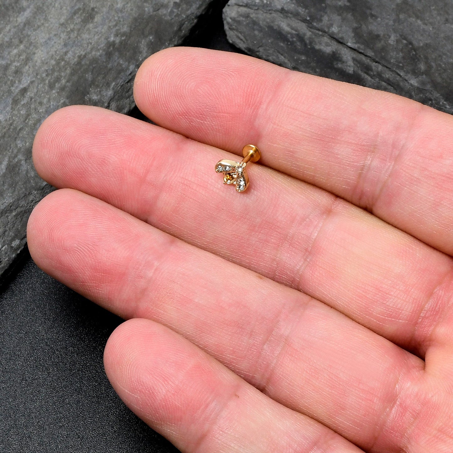 16G 1/4 White Yellow Gem Gold Tone Fashion Winged Bug Labret